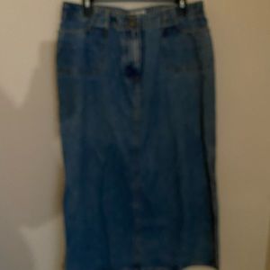 Full length jean skirt, pockets, size 14